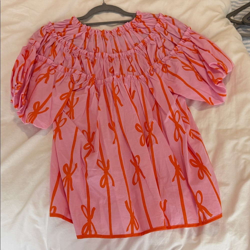 Umgee Pink Blouse with Orange Bow Print - Picture 3 of 3